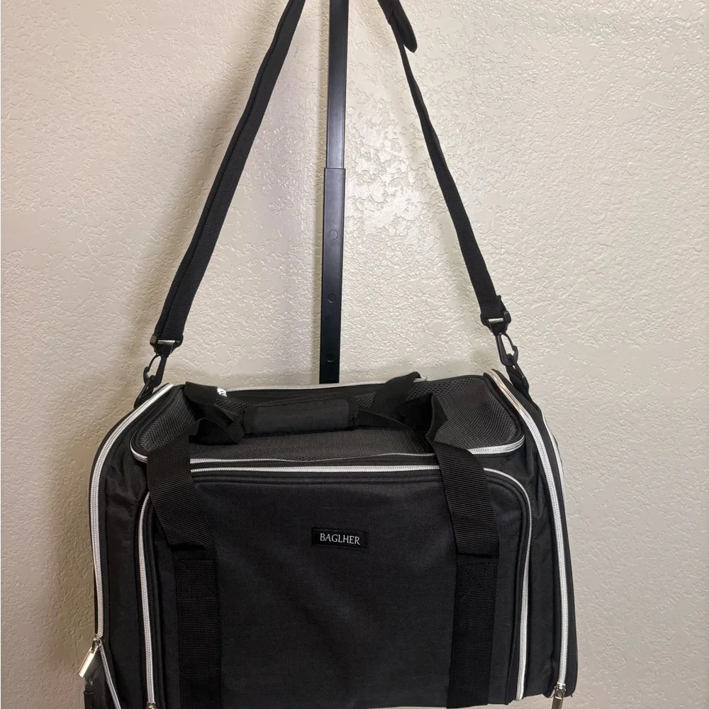 Black Foldable Mesh Cat Carrier Travel Bag with Multiple Openings